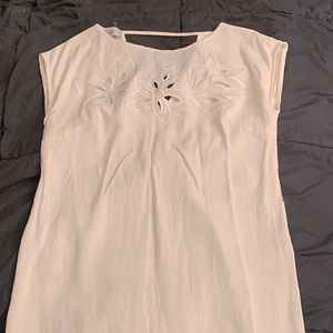 Tibi white shift dress with flower embroidery on chest